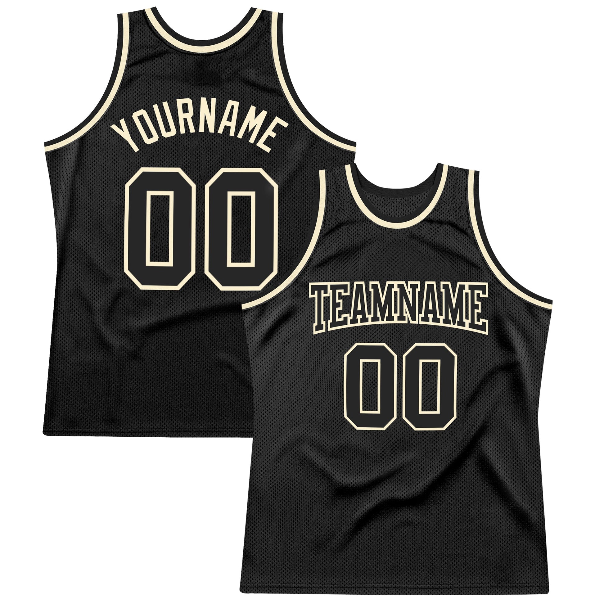 Custom Black Black-Cream Authentic Throwback Basketball Jersey - Main View