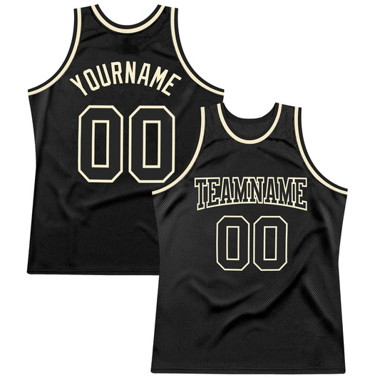 Custom Black Black-Cream Authentic Throwback Basketball Jersey - Main View