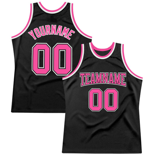 Custom Black Pink-White Authentic Throwback Basketball Jersey - Main View