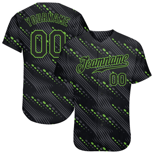 Custom Black Black-Neon Green 3D Pattern Design Authentic Baseball Jersey - Main View