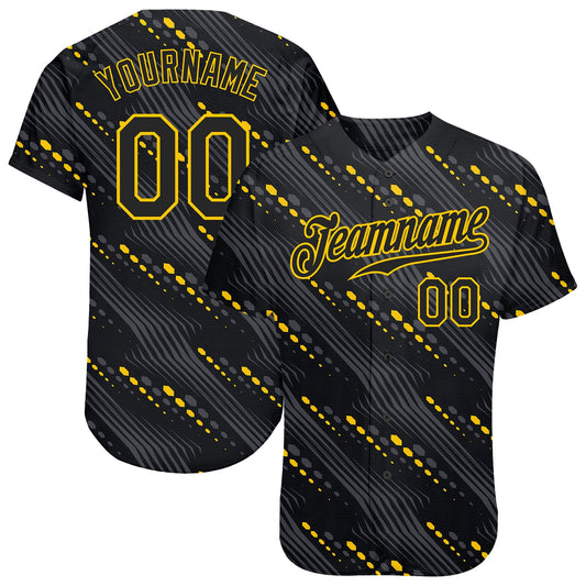 Custom Black Black-Gold 3D Pattern Design Authentic Baseball Jersey - Main View