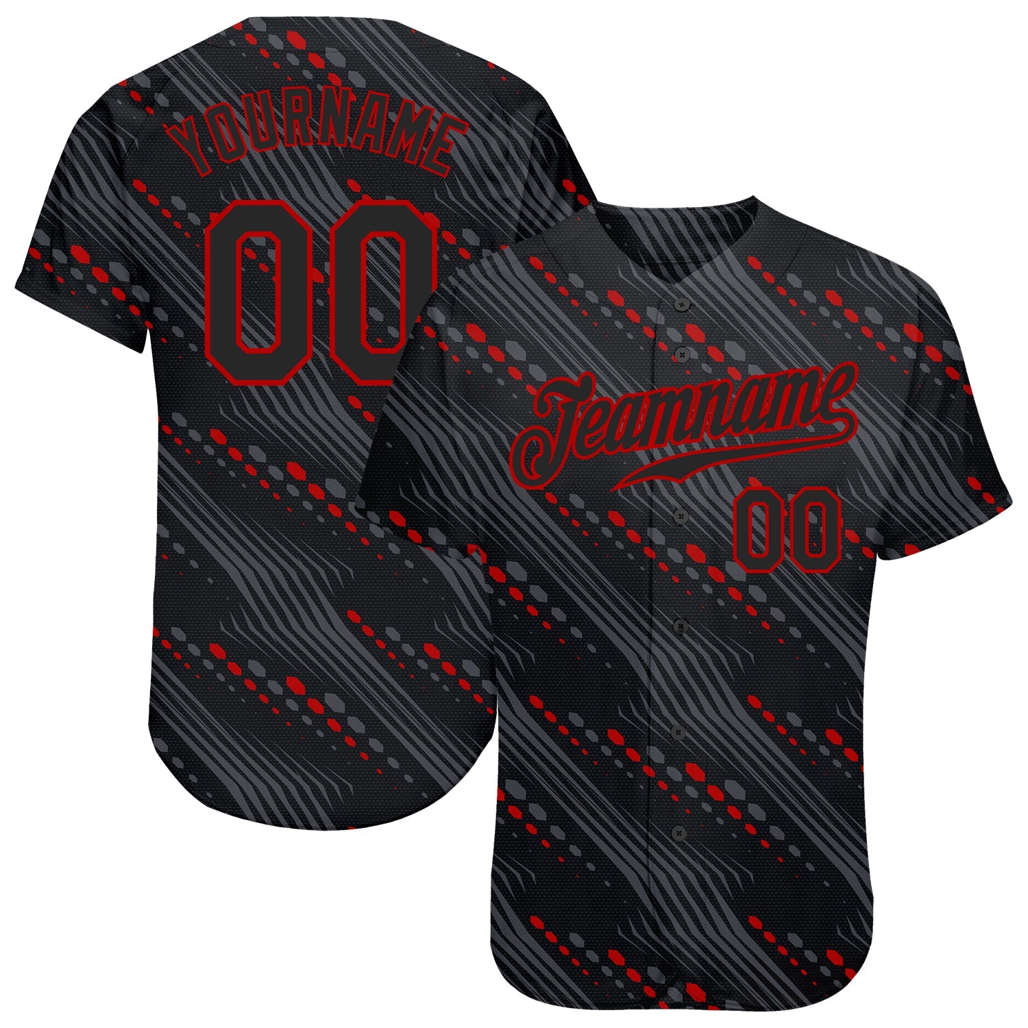 Custom Black Black-Red 3D Pattern Design Authentic Baseball Jersey - Main View