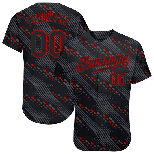 Custom Black Black-Red 3D Pattern Design Authentic Baseball Jersey - Main View