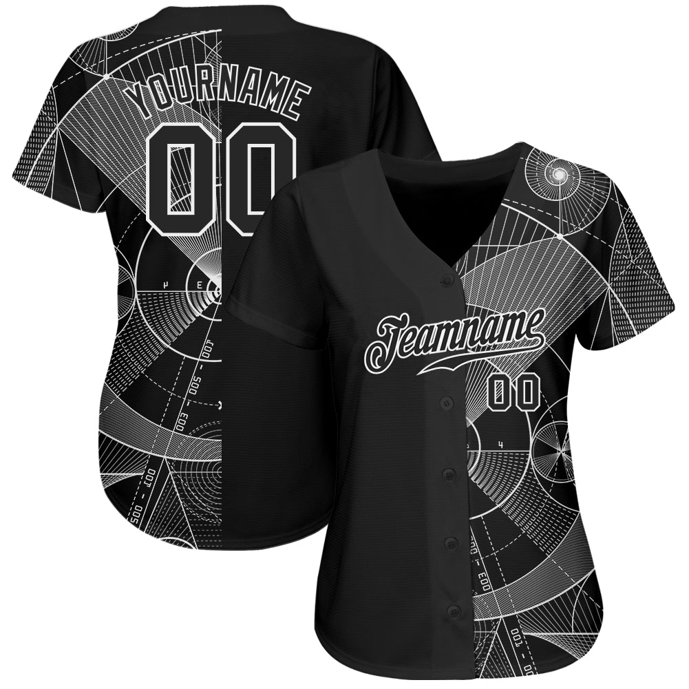 Custom Black Black-White 3D Pattern Design Geometry Authentic Baseball Jersey view 3