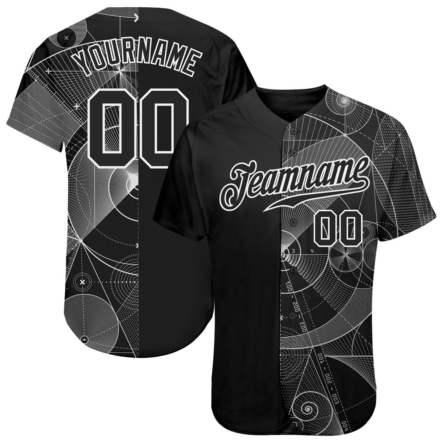 Custom Black Black-White 3D Pattern Design Geometry Authentic Baseball Jersey - Main View