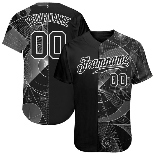 Custom Black Black-White 3D Pattern Design Geometry Authentic Baseball Jersey - Main View