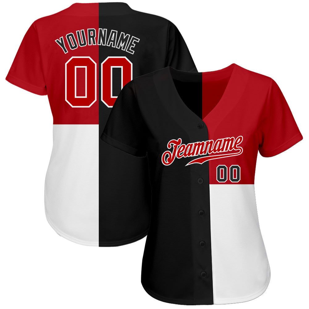 Custom Black Red-White 3D Pattern Design Multicolor Authentic Baseball Jersey view 2