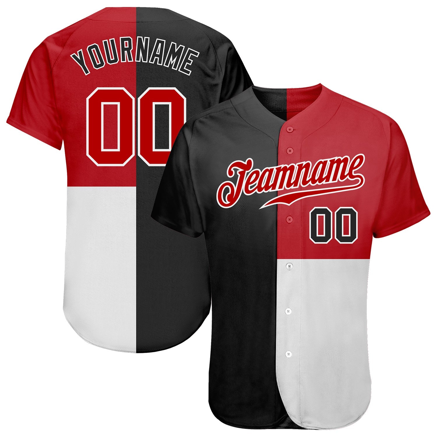 Custom Black Red-White 3D Pattern Design Multicolor Authentic Baseball Jersey - Main View
