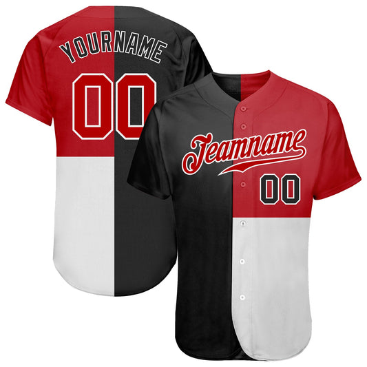 Custom Black Red-White 3D Pattern Design Multicolor Authentic Baseball Jersey - Main View