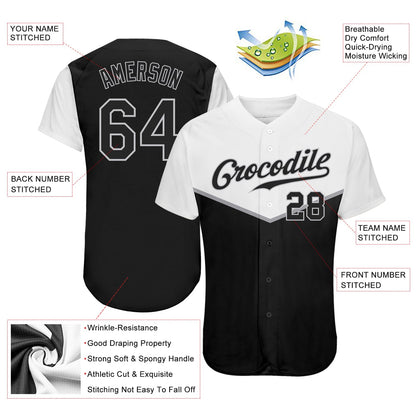 Custom Black Black-Gray 3D Pattern Design Multicolor Authentic Baseball Jersey view 3