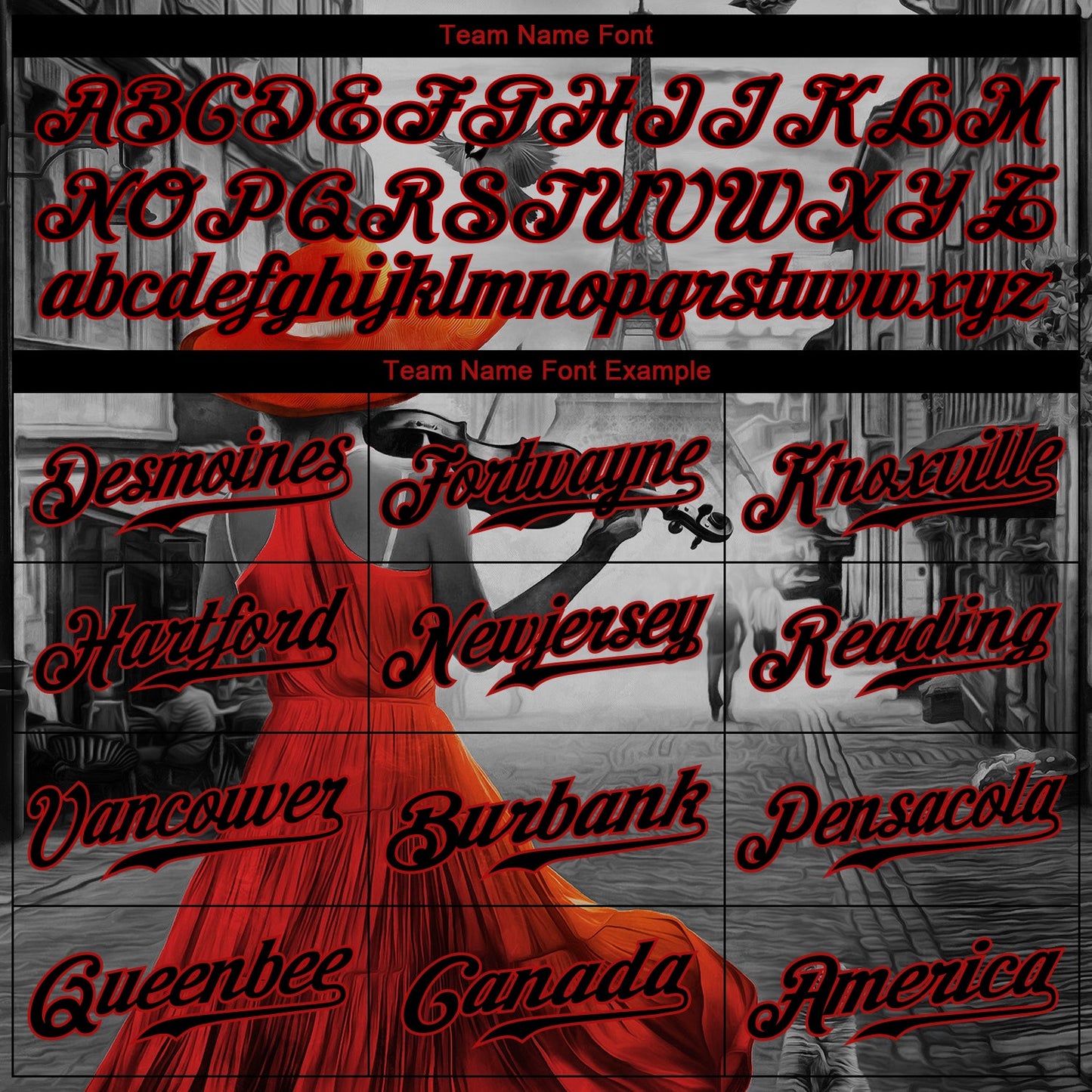 Custom Black Black-Red 3D Pattern Design A Girl With The Eiffel Tower Authentic Baseball Jersey view 4