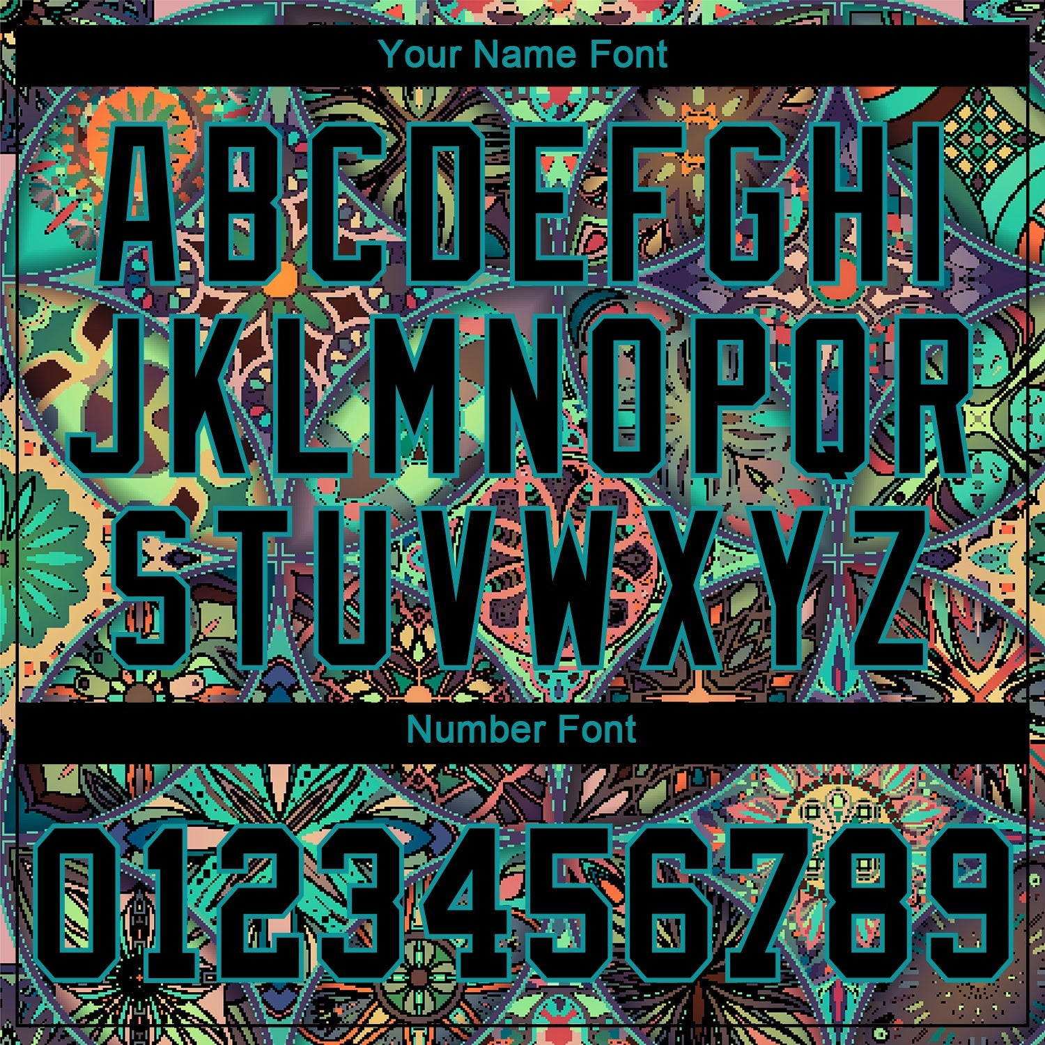Custom Black Black-Teal 3D Pattern Design Mandalas Authentic Baseball Jersey view 6