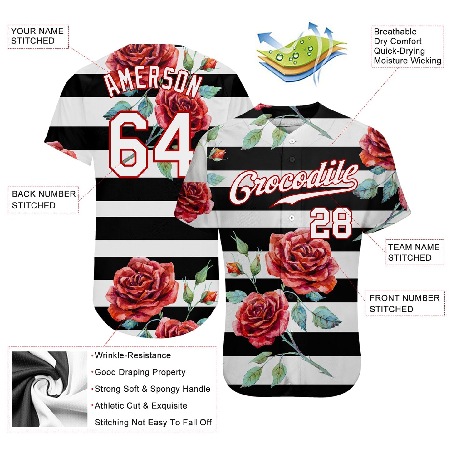 Custom Black White-Red 3D Pattern Design Mandalas Authentic Baseball Jersey view 3