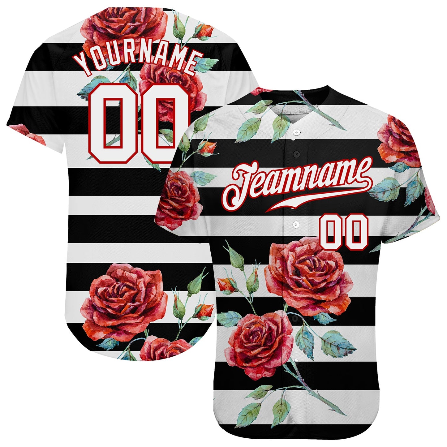 Custom Black White-Red 3D Pattern Design Mandalas Authentic Baseball Jersey - Main View