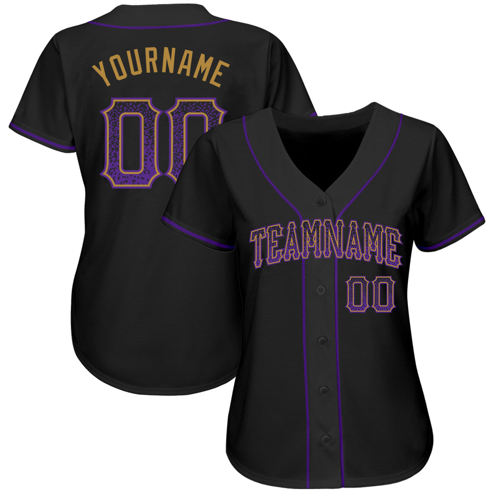 Custom Black Purple-Old Gold Authentic Drift Fashion Baseball Jersey view 2