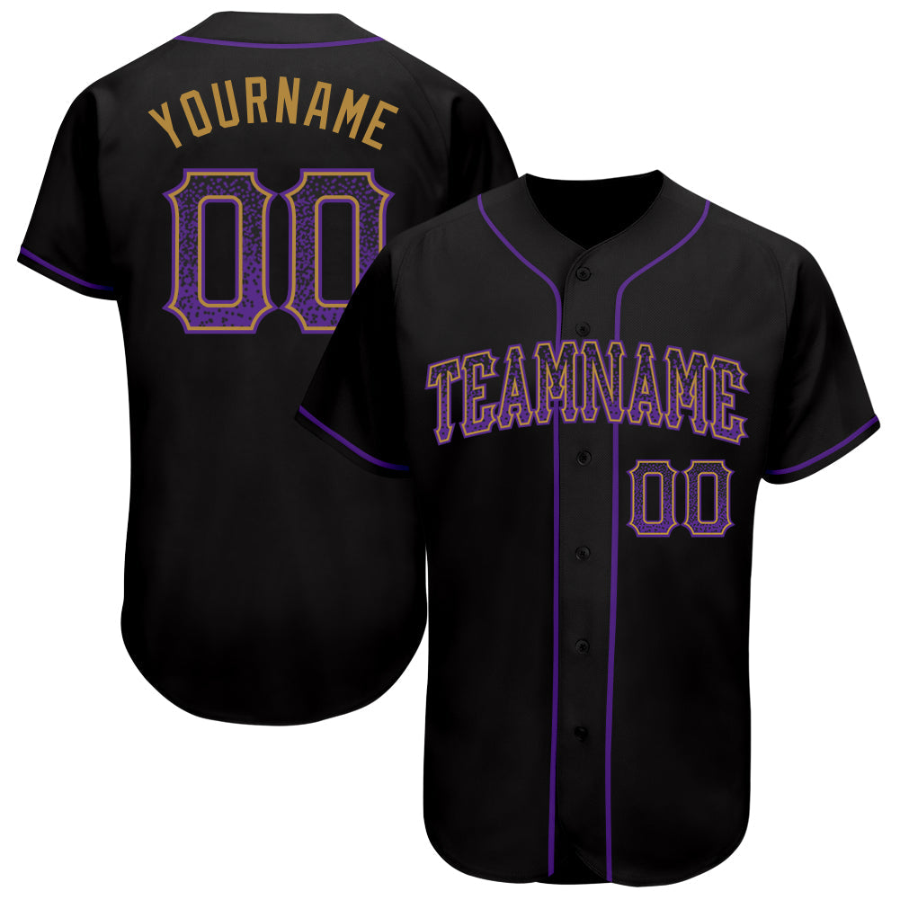 Custom Black Purple-Old Gold Authentic Drift Fashion Baseball Jersey - Main View