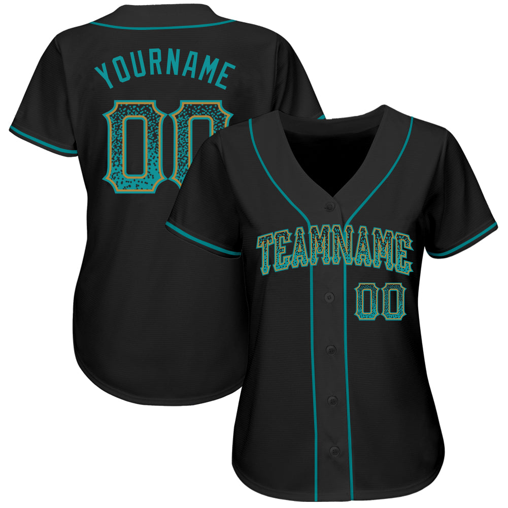 Custom Black Teal-Old Gold Authentic Drift Fashion Baseball Jersey view 2