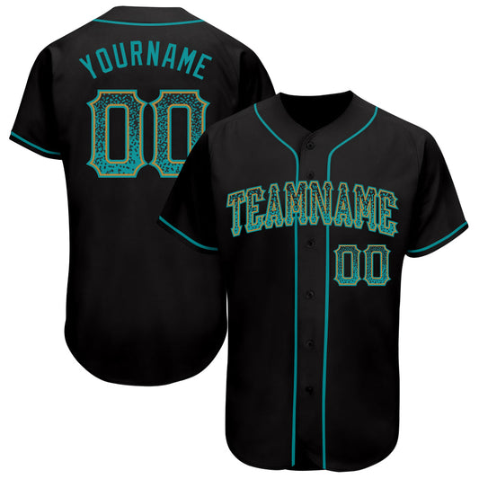 Custom Black Teal-Old Gold Authentic Drift Fashion Baseball Jersey - Main View