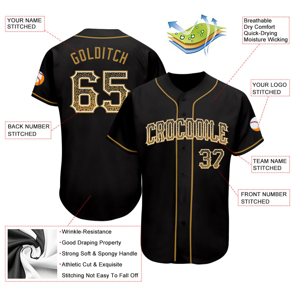 Custom Black Old Gold-White Authentic Drift Fashion Baseball Jersey view 3