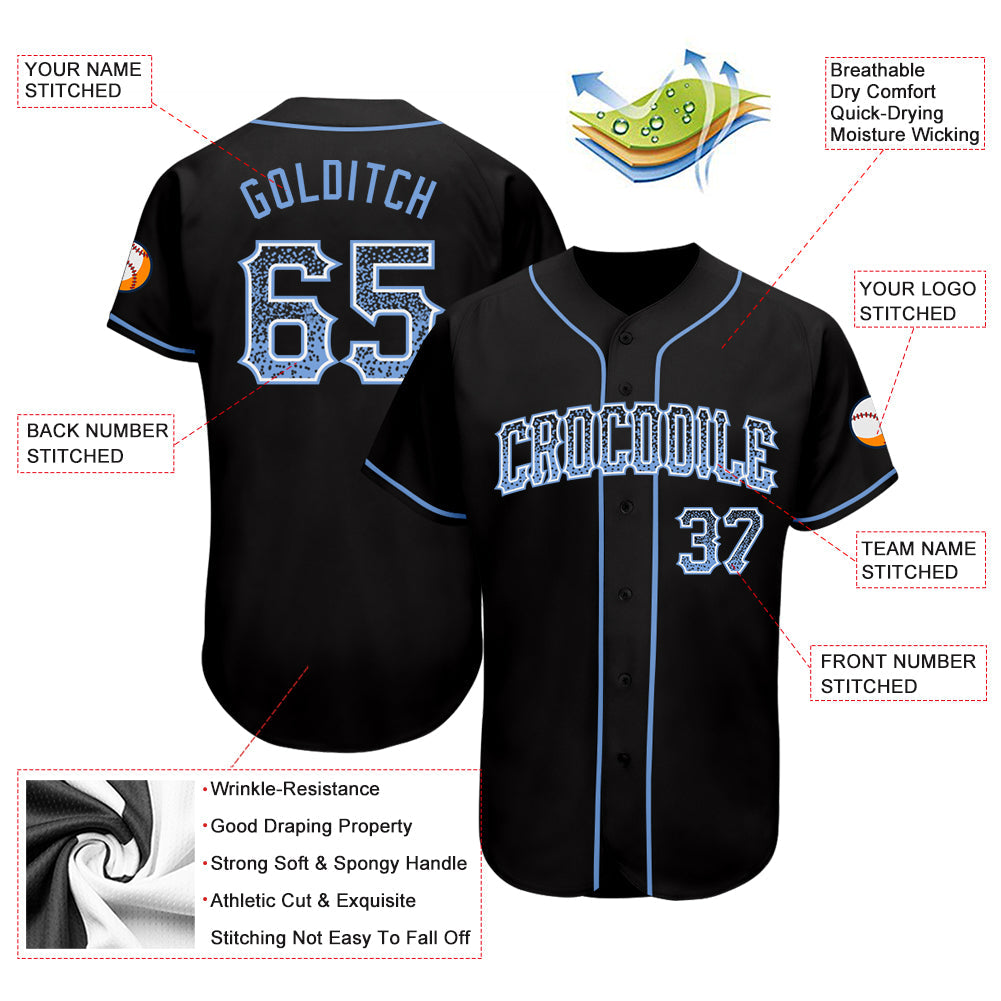 Custom Black Light Blue-White Authentic Drift Fashion Baseball Jersey view 3