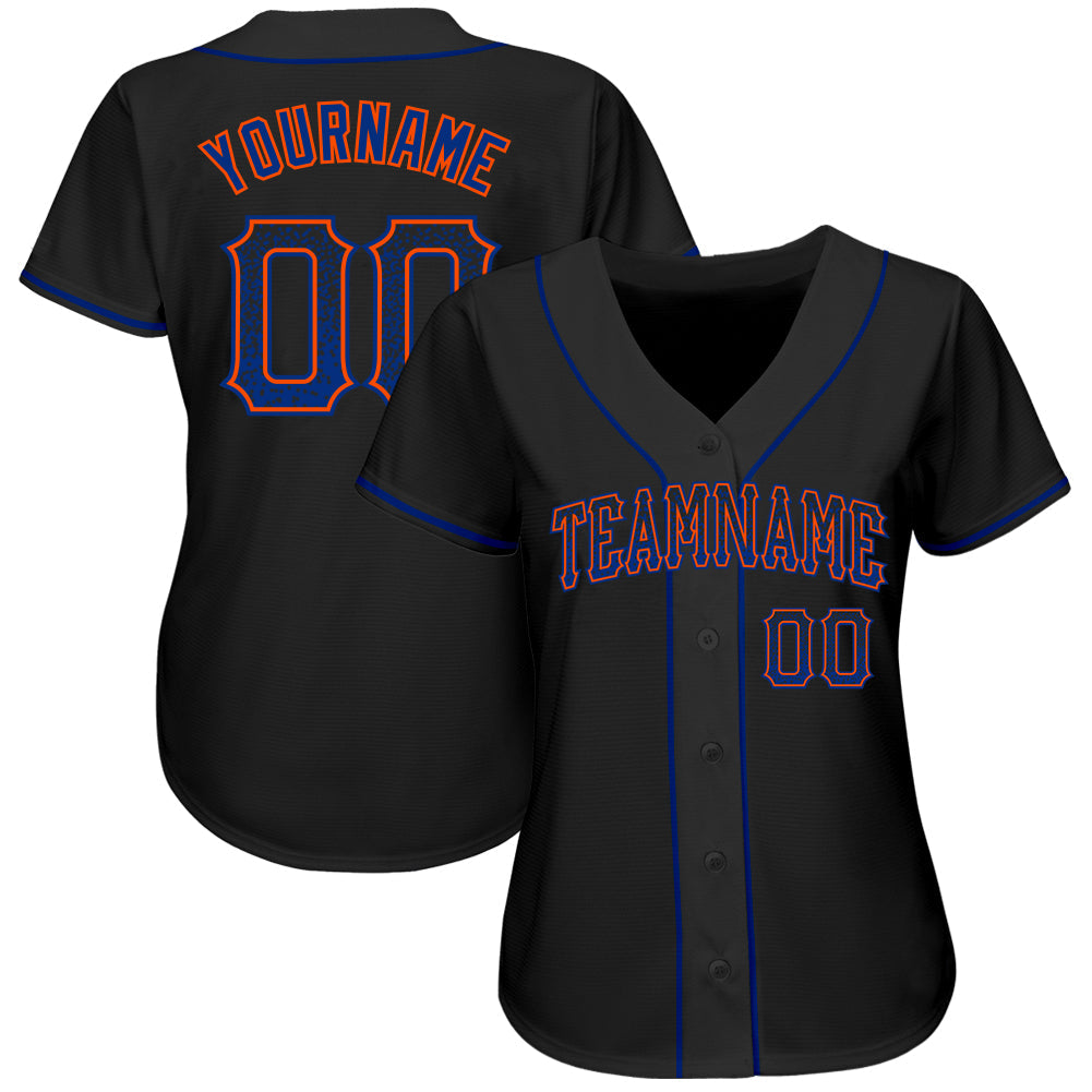 Custom Black Royal-Orange Authentic Drift Fashion Baseball Jersey view 2