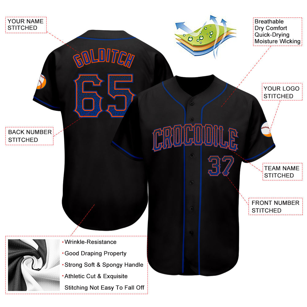 Custom Black Royal-Orange Authentic Drift Fashion Baseball Jersey view 3