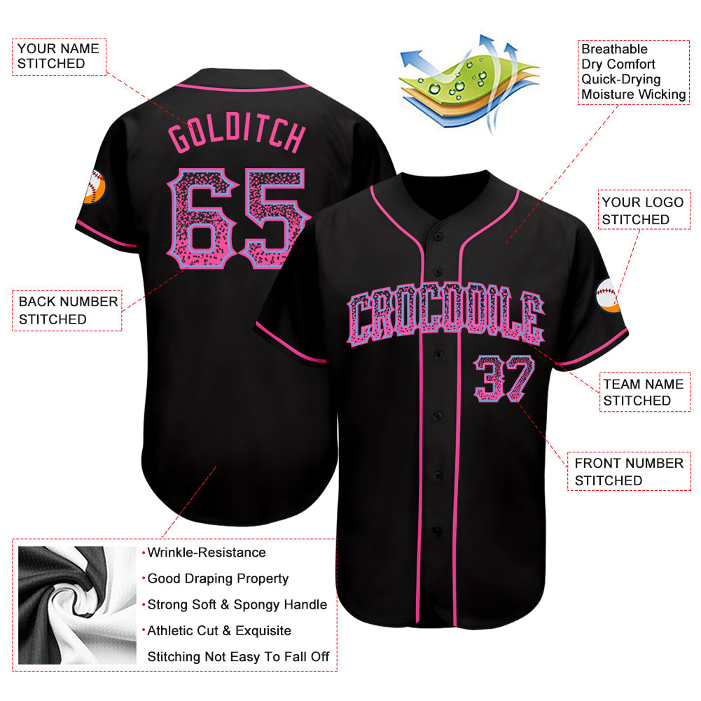 Custom Black Pink-Light Blue Authentic Drift Fashion Baseball Jersey view 3
