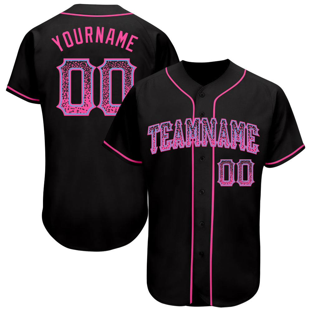 Custom Black Pink-Light Blue Authentic Drift Fashion Baseball Jersey - Main View