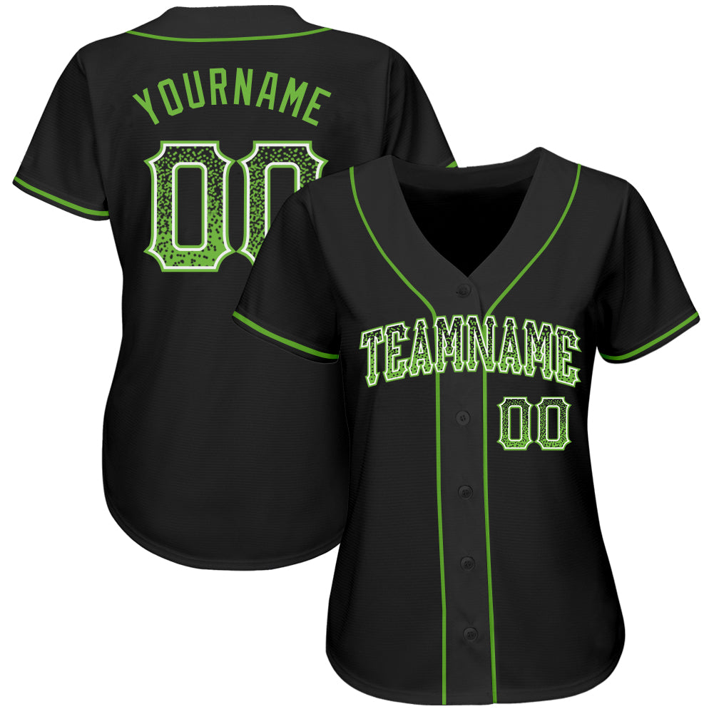 Custom Black Neon Green-White Authentic Drift Fashion Baseball Jersey view 2