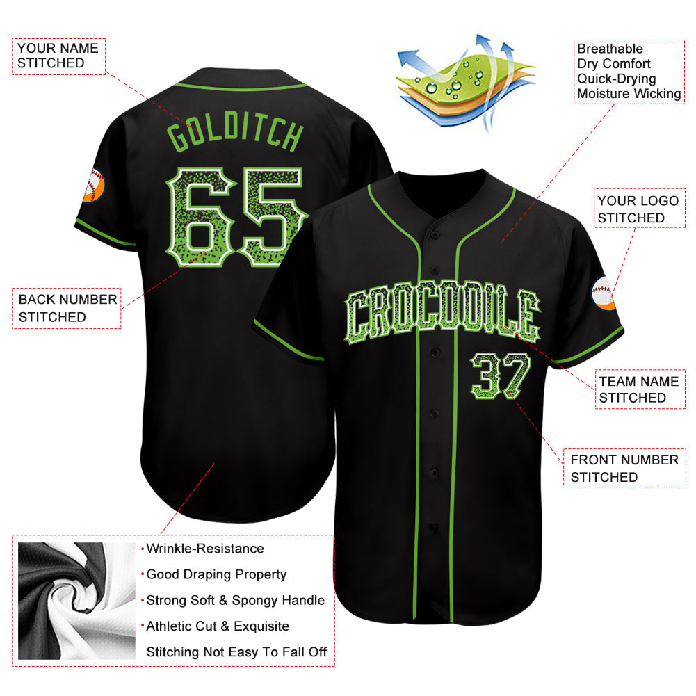 Custom Black Neon Green-White Authentic Drift Fashion Baseball Jersey view 3