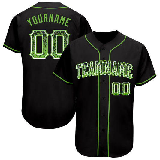 Custom Black Neon Green-White Authentic Drift Fashion Baseball Jersey - Main View
