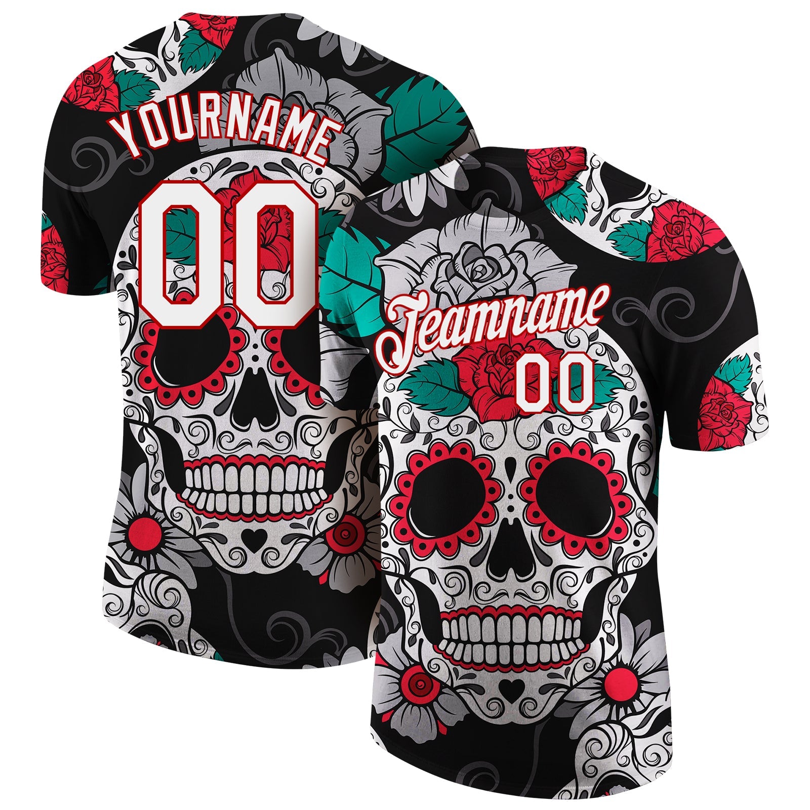 Custom Black White-Red 3D Skull Fashion Performance T-Shirt - Main View