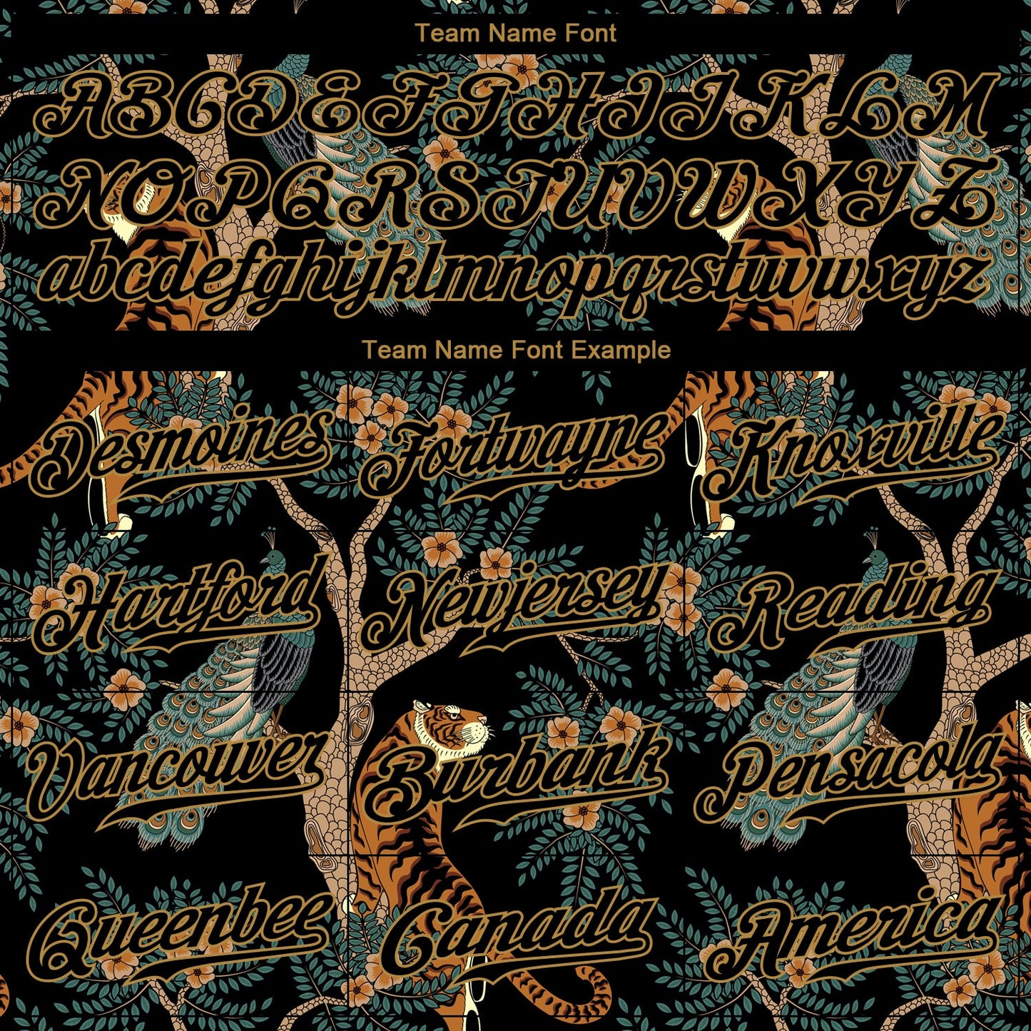 Custom Black Black-Old Gold 3D Pattern Design Tiger And Peacock Authentic Baseball Jersey view 4