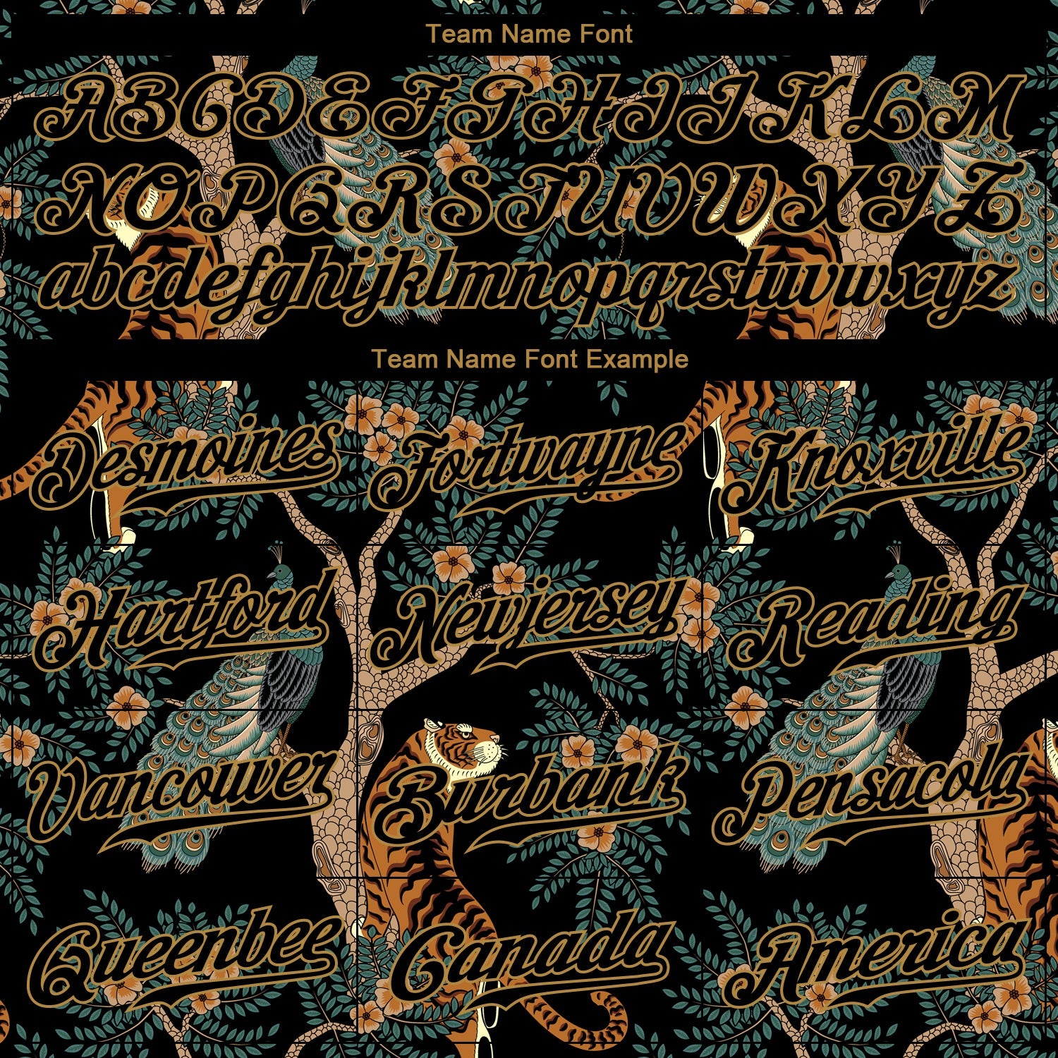 Custom Black Black-Old Gold 3D Pattern Design Tiger And Peacock Authentic Baseball Jersey view 4