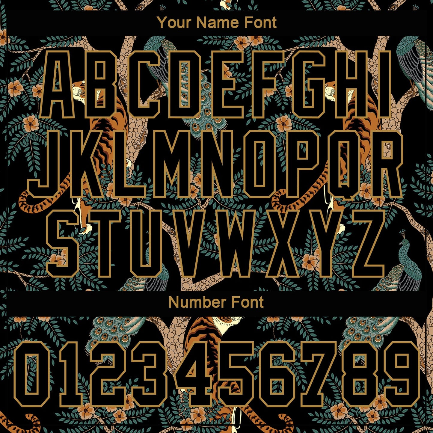 Custom Black Black-Old Gold 3D Pattern Design Tiger And Peacock Authentic Baseball Jersey view 5