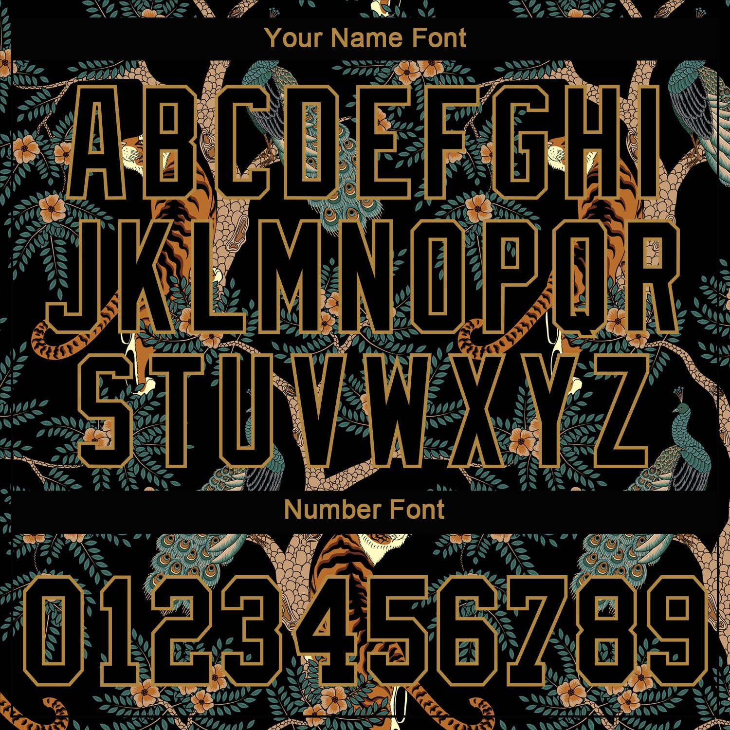 Custom Black Black-Old Gold 3D Pattern Design Tiger And Peacock Authentic Baseball Jersey view 5