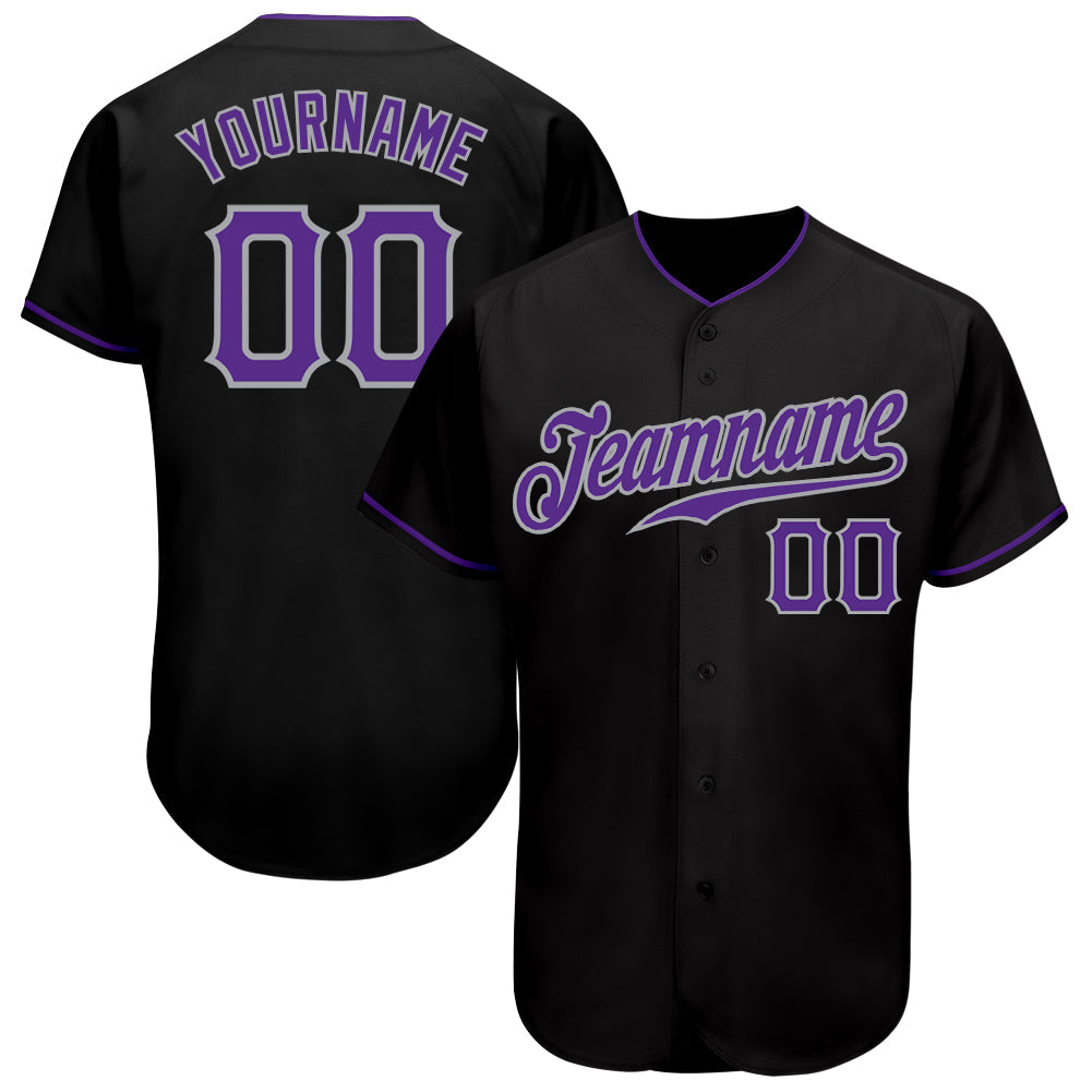 Custom Black Purple-Gray Authentic Baseball Jersey - Main View