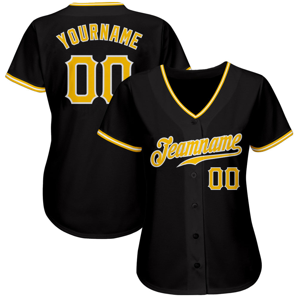 Custom Black Gold-White Authentic Baseball Jersey view 2