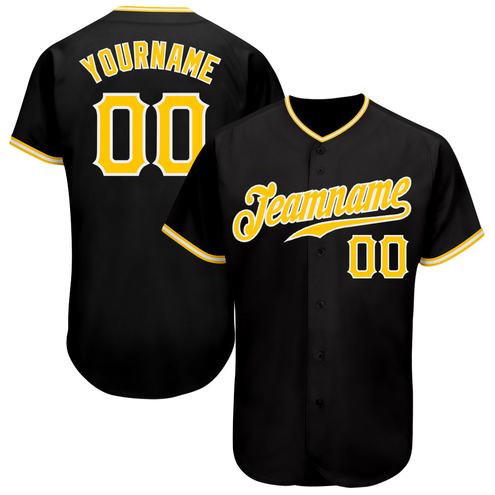 Custom Black Gold-White Authentic Baseball Jersey - Main View