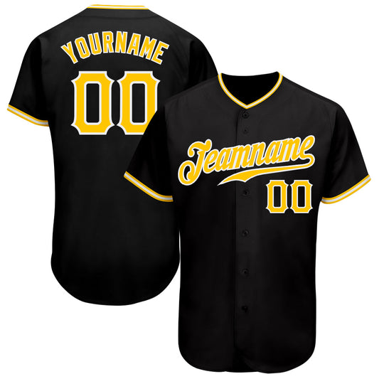 Custom Black Gold-White Authentic Baseball Jersey - Main View