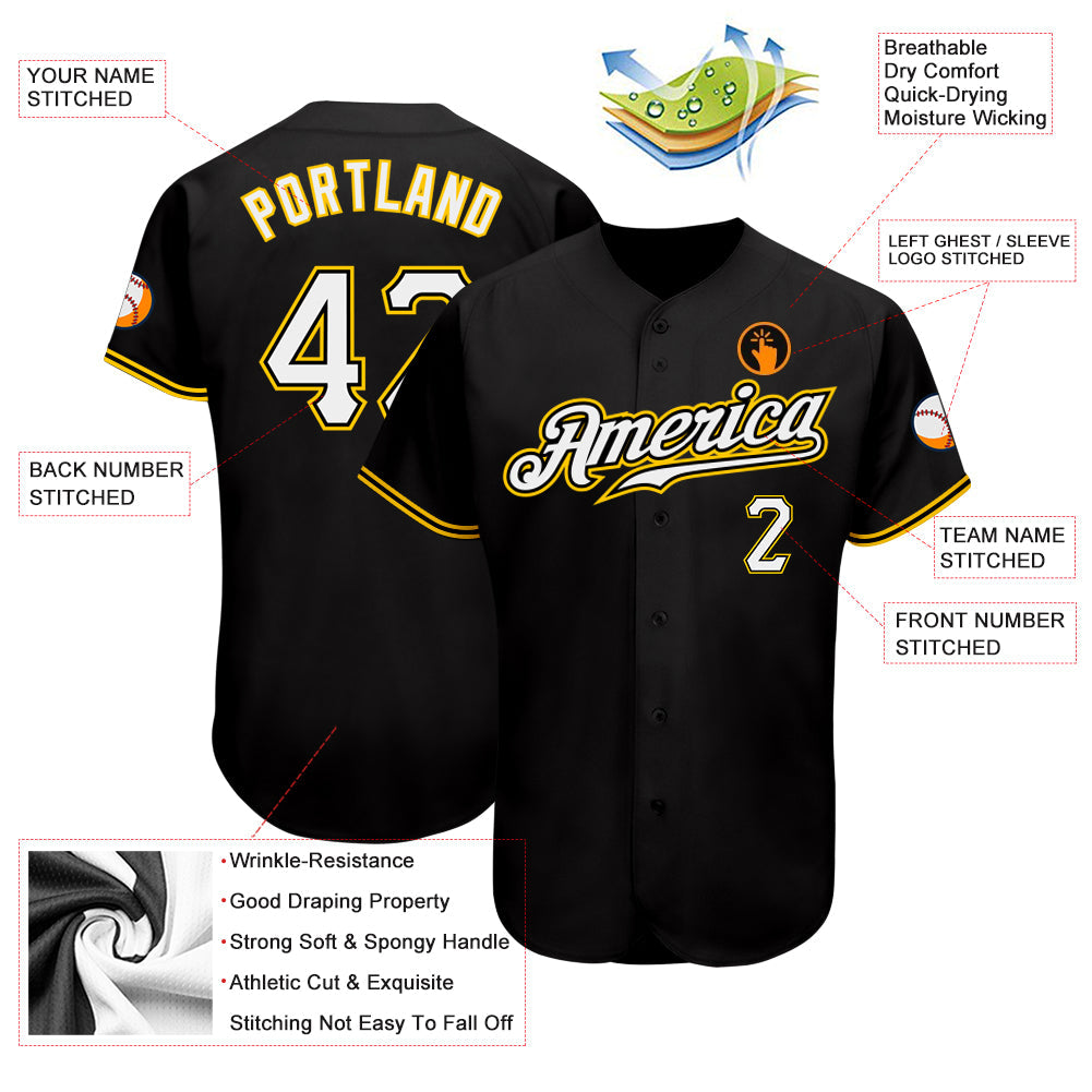 Custom Black White-Gold Authentic Baseball Jersey view 3