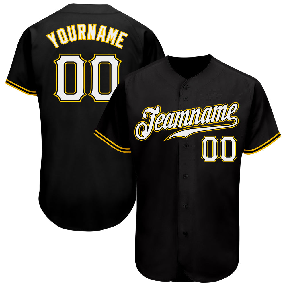 Custom Black White-Gold Authentic Baseball Jersey - Main View