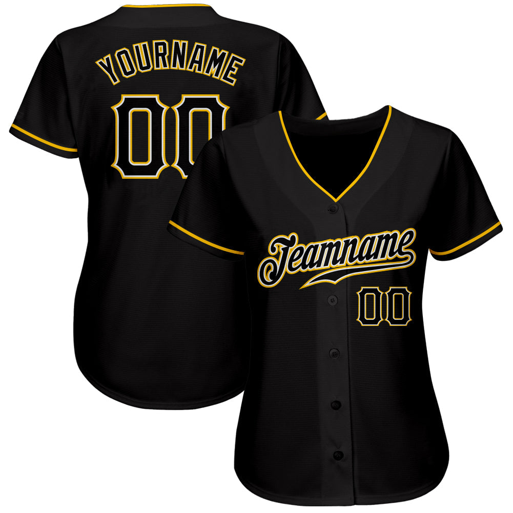 Custom Black Black-Gold Authentic Baseball Jersey view 2