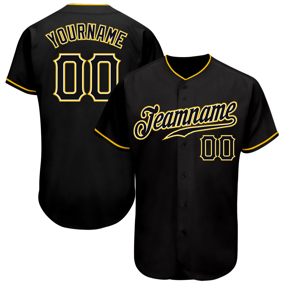 Custom Black Black-Gold Authentic Baseball Jersey - Main View