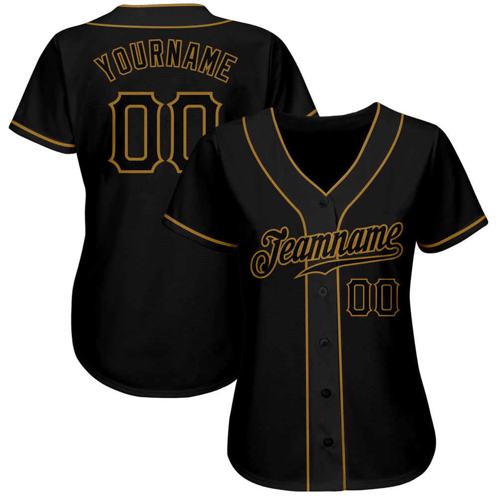 Custom Black Black-Old Gold Authentic Baseball Jersey view 2