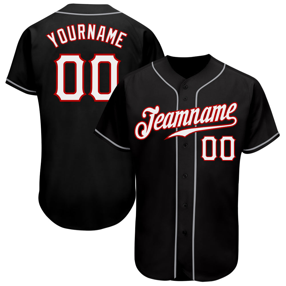 Custom Black White-Red Authentic Baseball Jersey - Main View