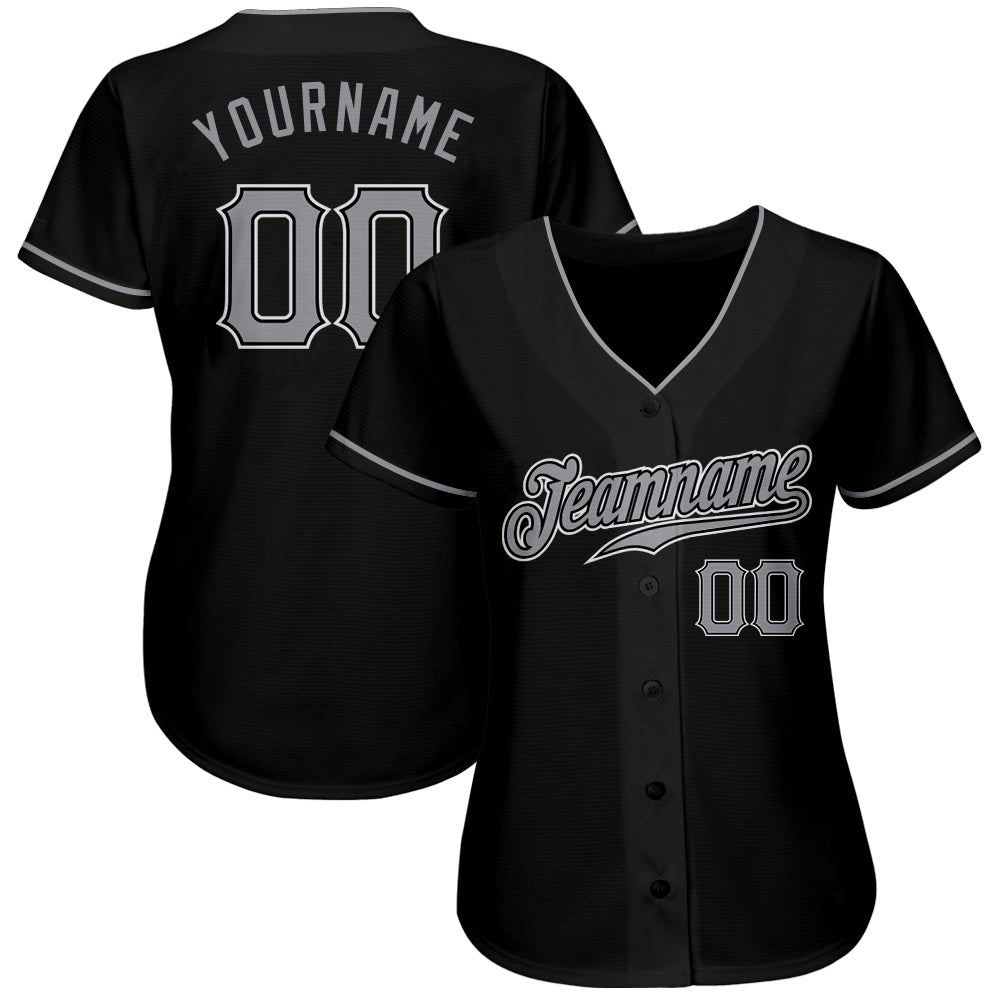 Custom Black Gray-White Authentic Baseball Jersey view 2