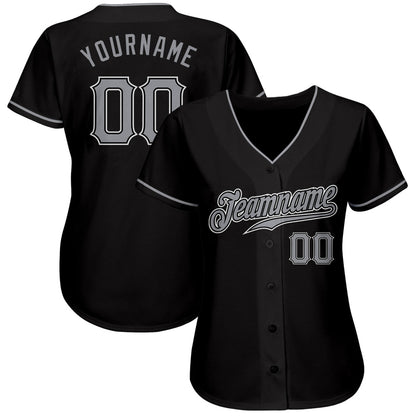 Custom Black Gray-White Authentic Baseball Jersey view 2