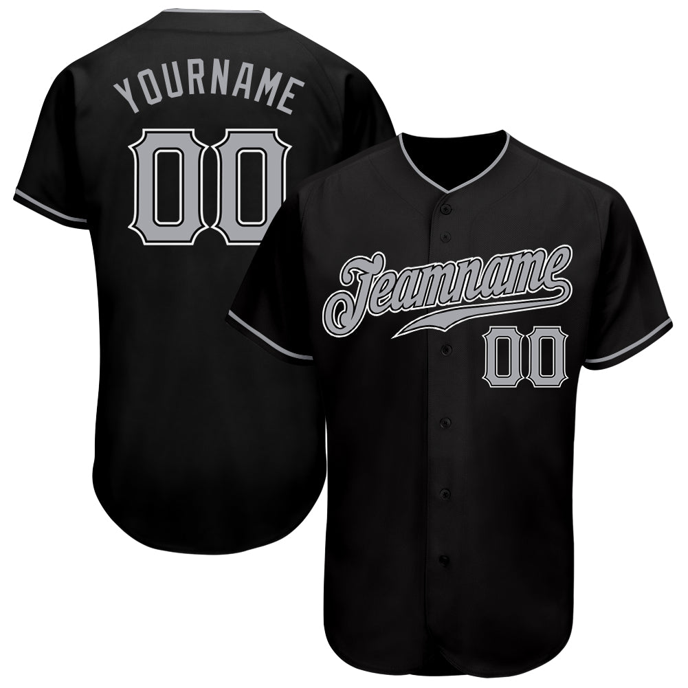 Custom Black Gray-White Authentic Baseball Jersey - Main View