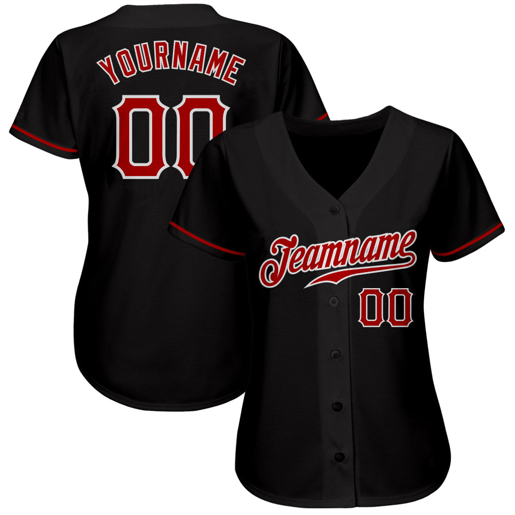 Custom Black Red-White Authentic Baseball Jersey view 2